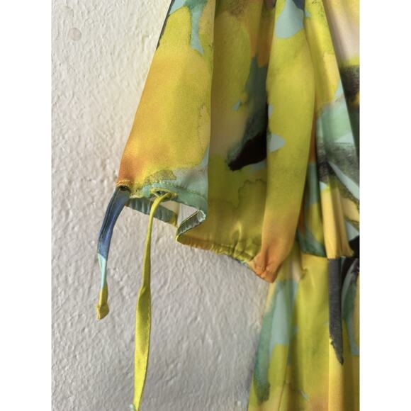 Topshop Womens Floral Midi Wrap Occasion Dress In Yellow Floral Print Size US 12 - Picture 9 of 16